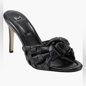 Marc Fisher LTD Janna Black Woven Leather  Slip-on Heeled Sandals Size 8.5M